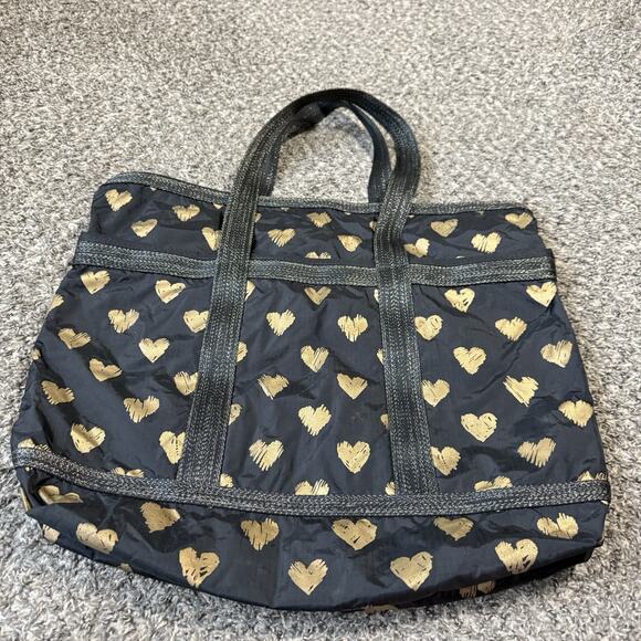 LeSportSac Large Weekend Tote Bag Black with Gold Hearts - Picture 4 of 7